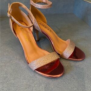 Allegra K Women's Glitter Rosegold Ankle Strap Stiletto Heel Sandals NWOB